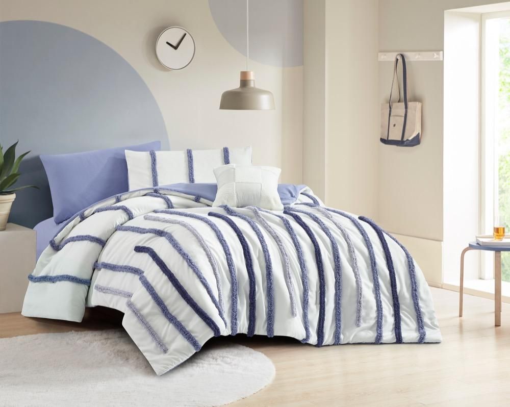 طقم اللحاف مفرد ونصف ازرق 5 قطع - Elton