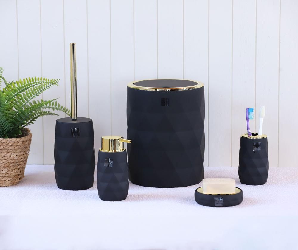 طقم اكسسوار حمام - Luminous Black & Gold