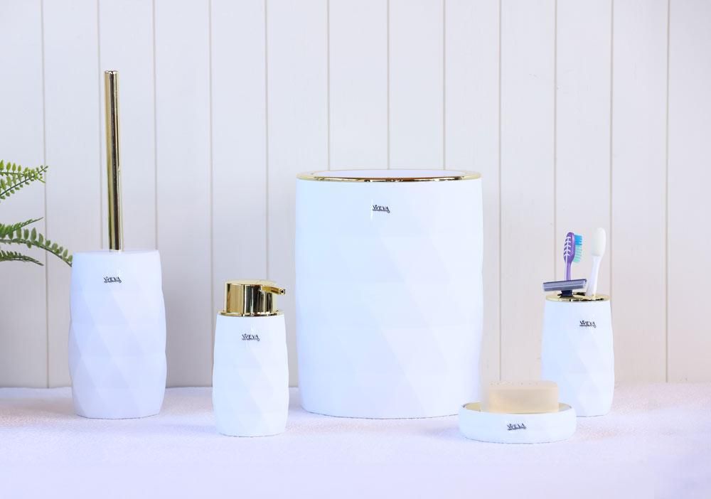 طقم اكسسوار حمام - Luminous White & Gold