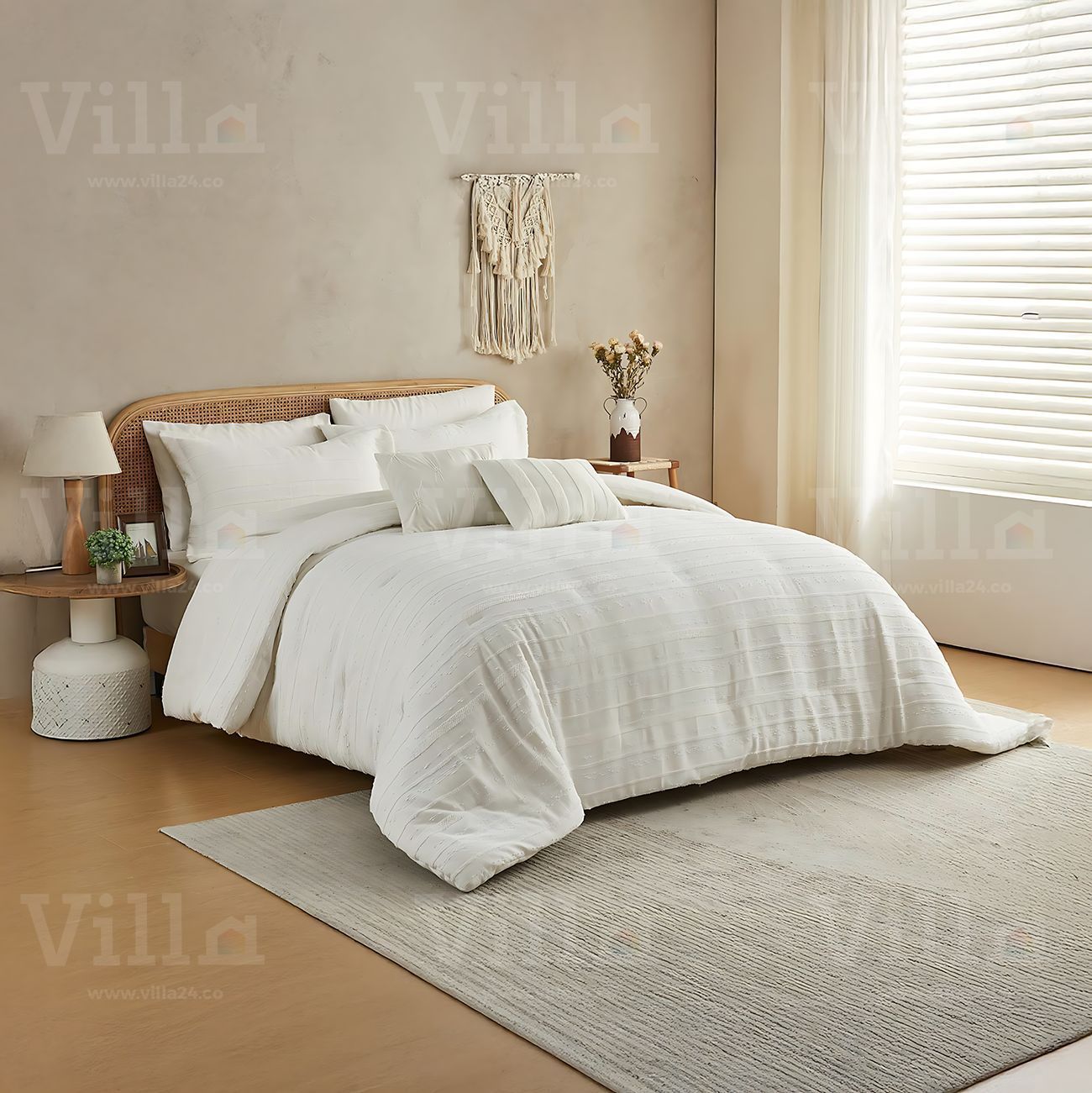 طقم لحاف LIZ ابيض مفرد ونص