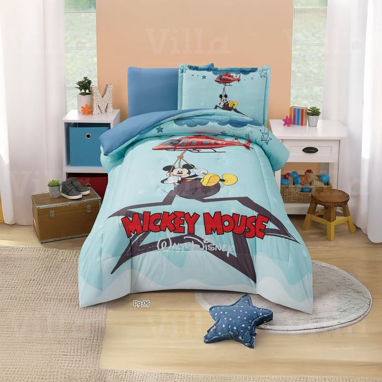 طقم لحاف مفرد 4 قطع ميكي ازرق