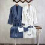 طقم ارواب حمام 10 قطع قطن تركي 100% ازرق وكريم