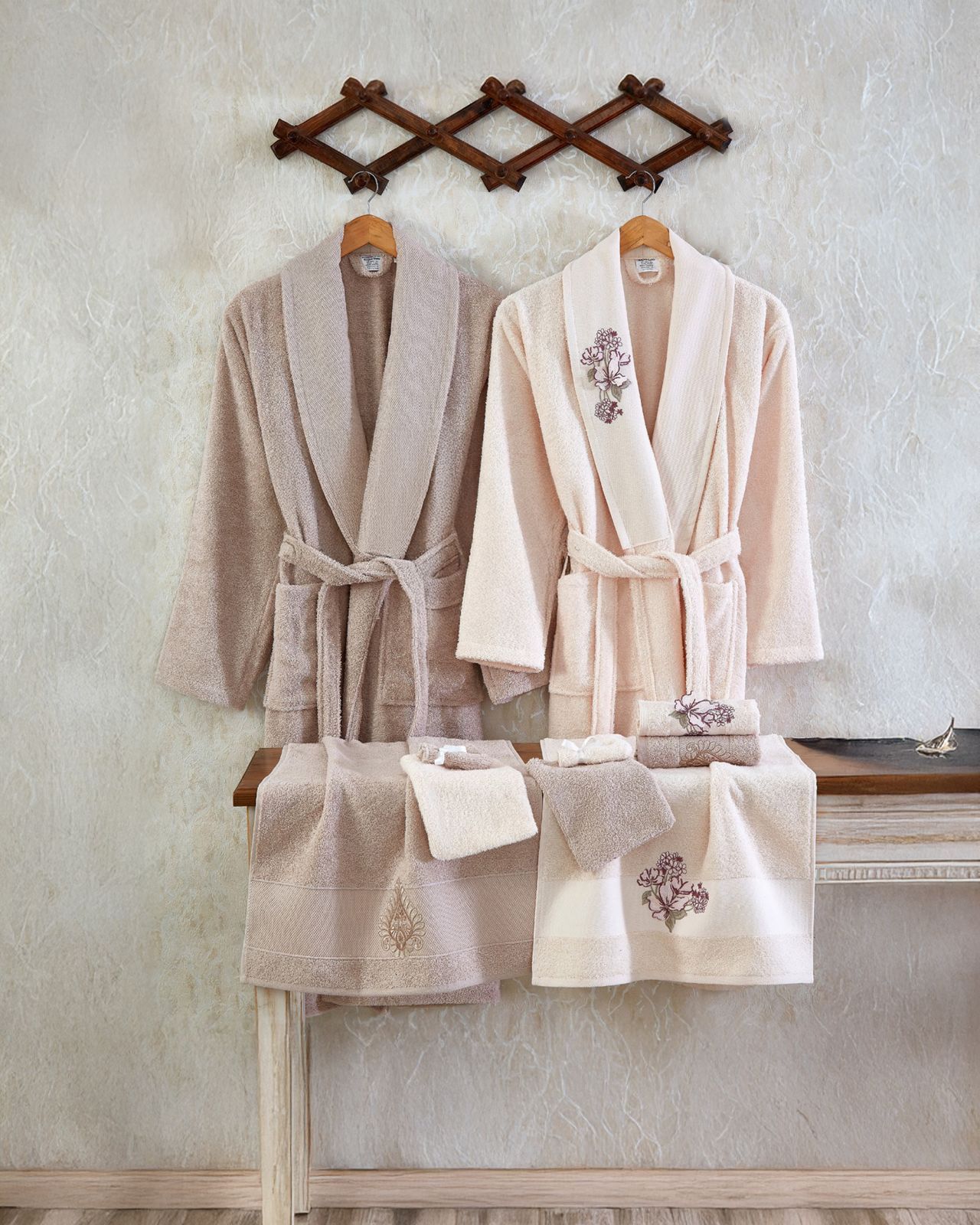 طقم ارواب 10 قطع قطن تركي - مشمشي وموكا