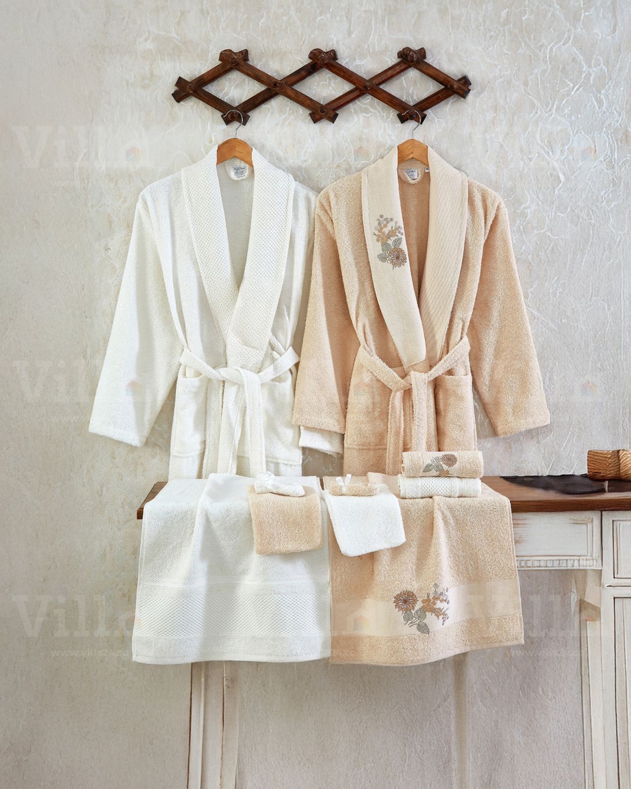 طقم ارواب 10 قطع قطن تركي - مشمشي وكريمي