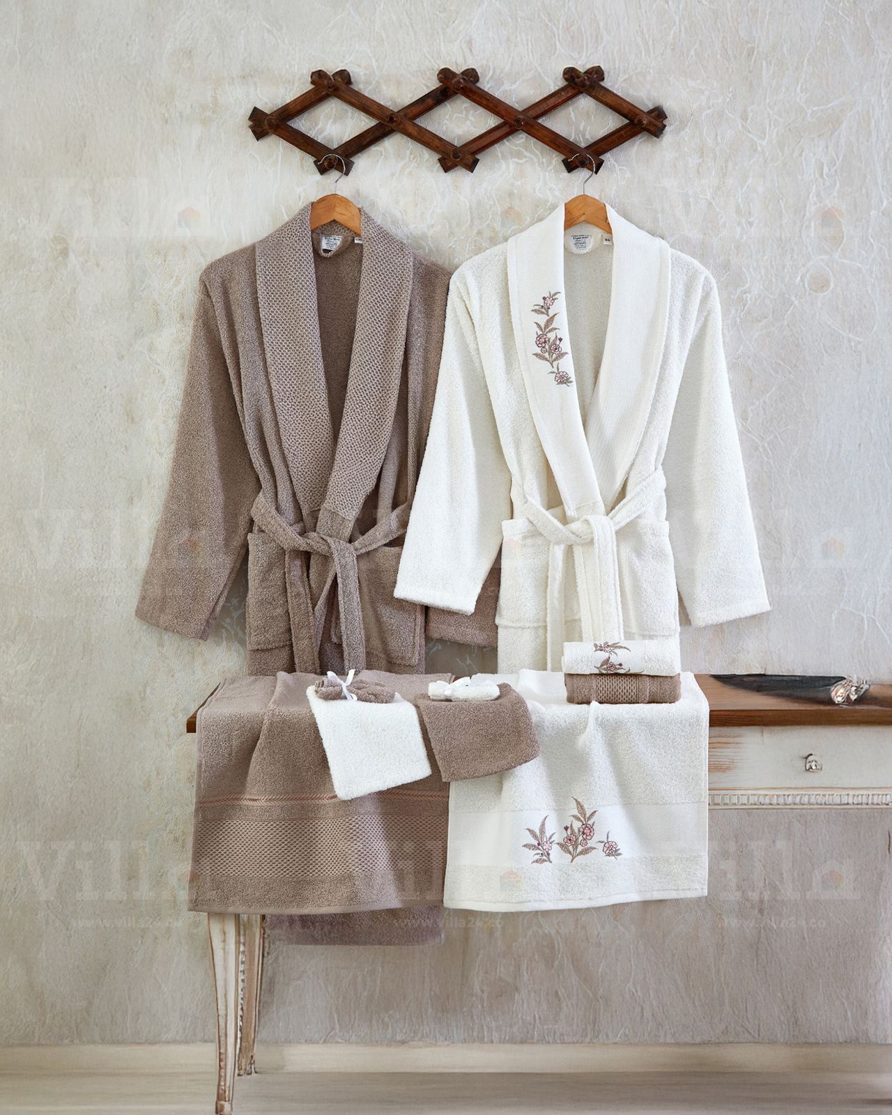 طقم ارواب 10 قطع قطن تركي - كريمي وموكا