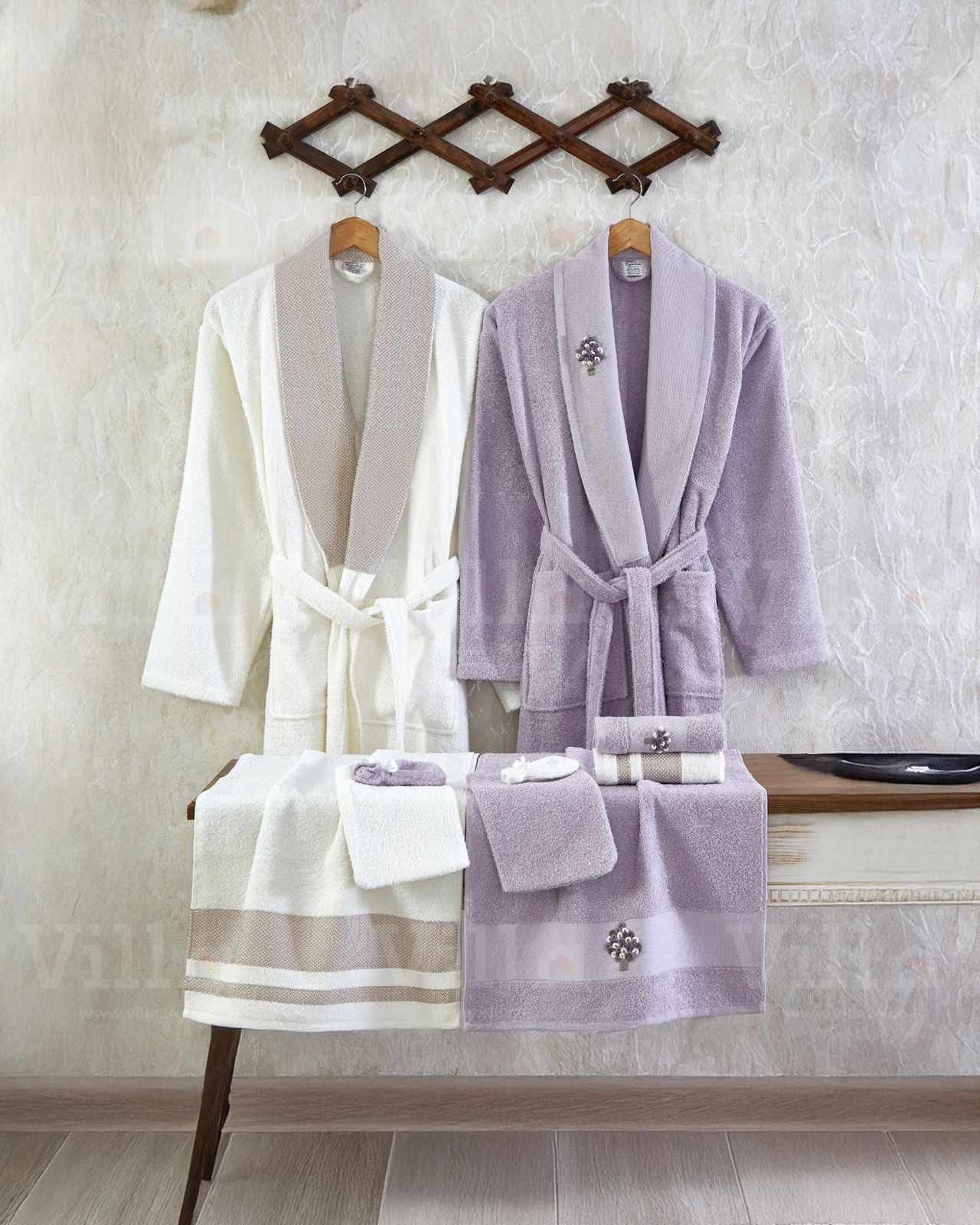 طقم ارواب 10 قطع قطن تركي - كريمي وموف