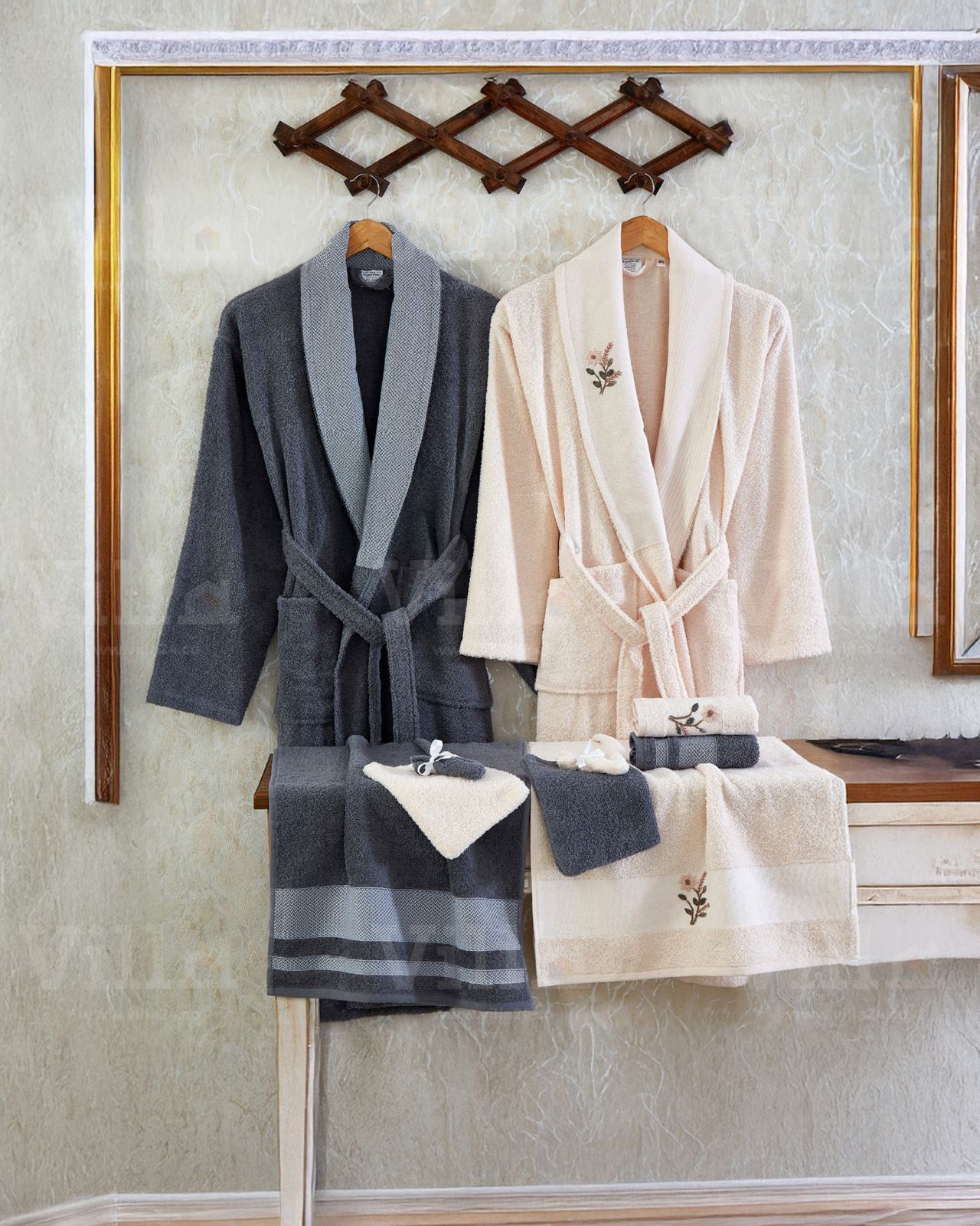 طقم ارواب 10 قطع قطن تركي - مشمشي وسكني