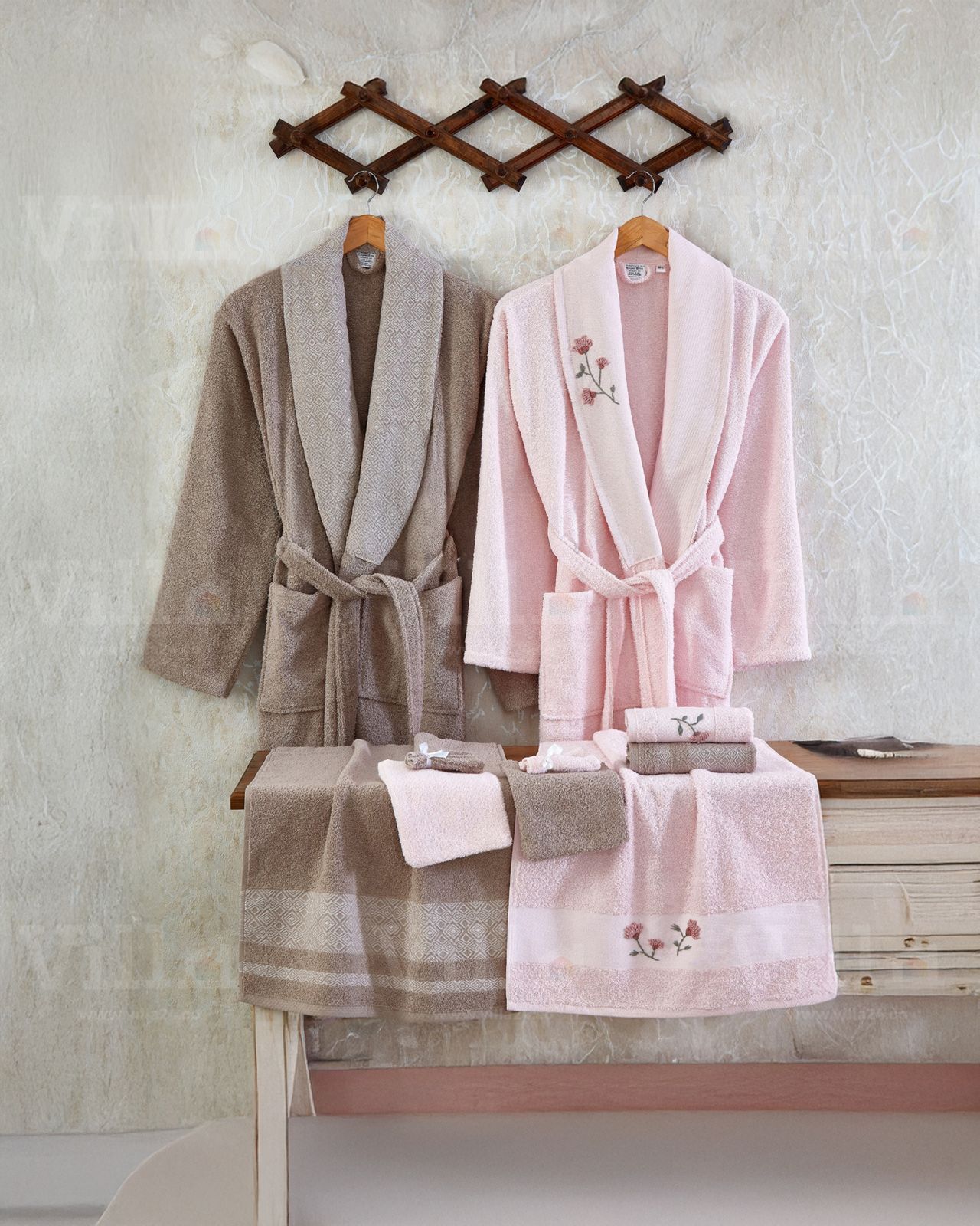 طقم ارواب 10 قطع قطن تركي - زهري وموكا