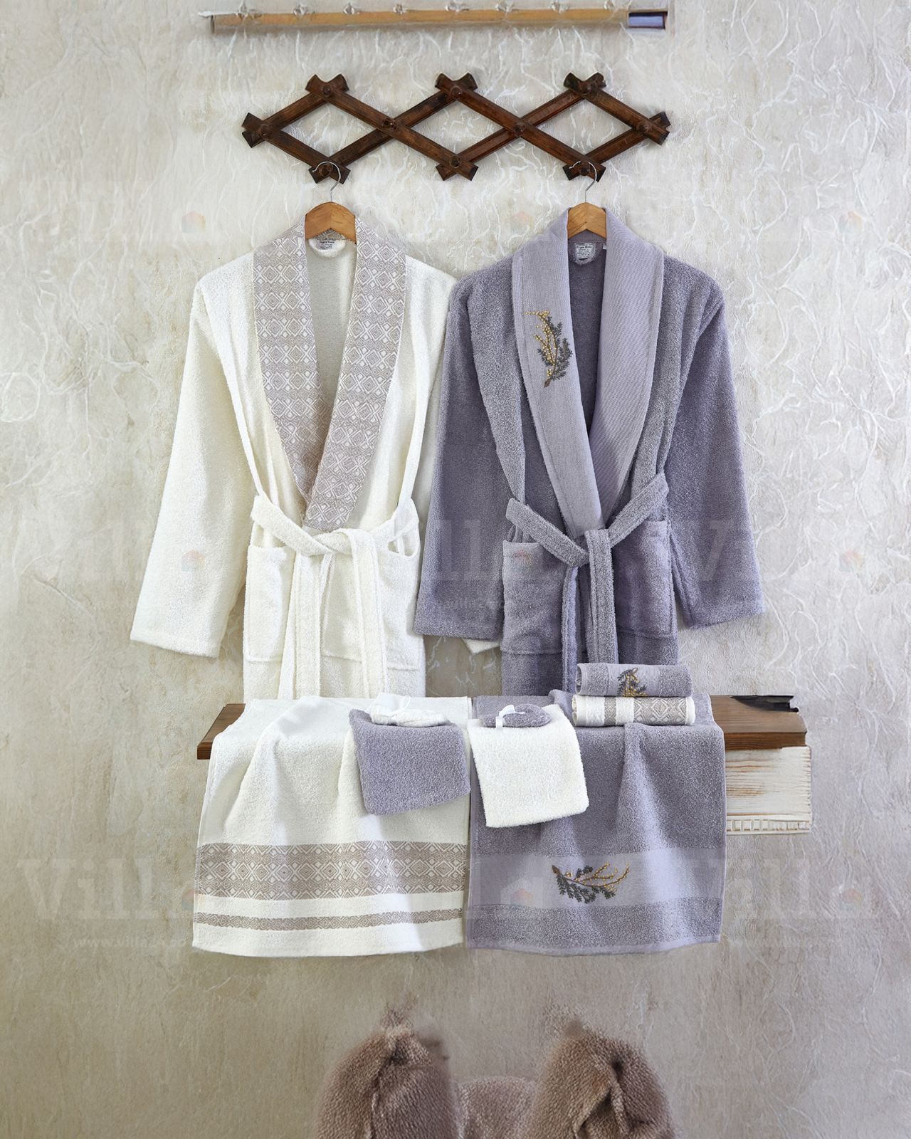 طقم ارواب 10 قطع قطن تركي - ليلك وكريمي