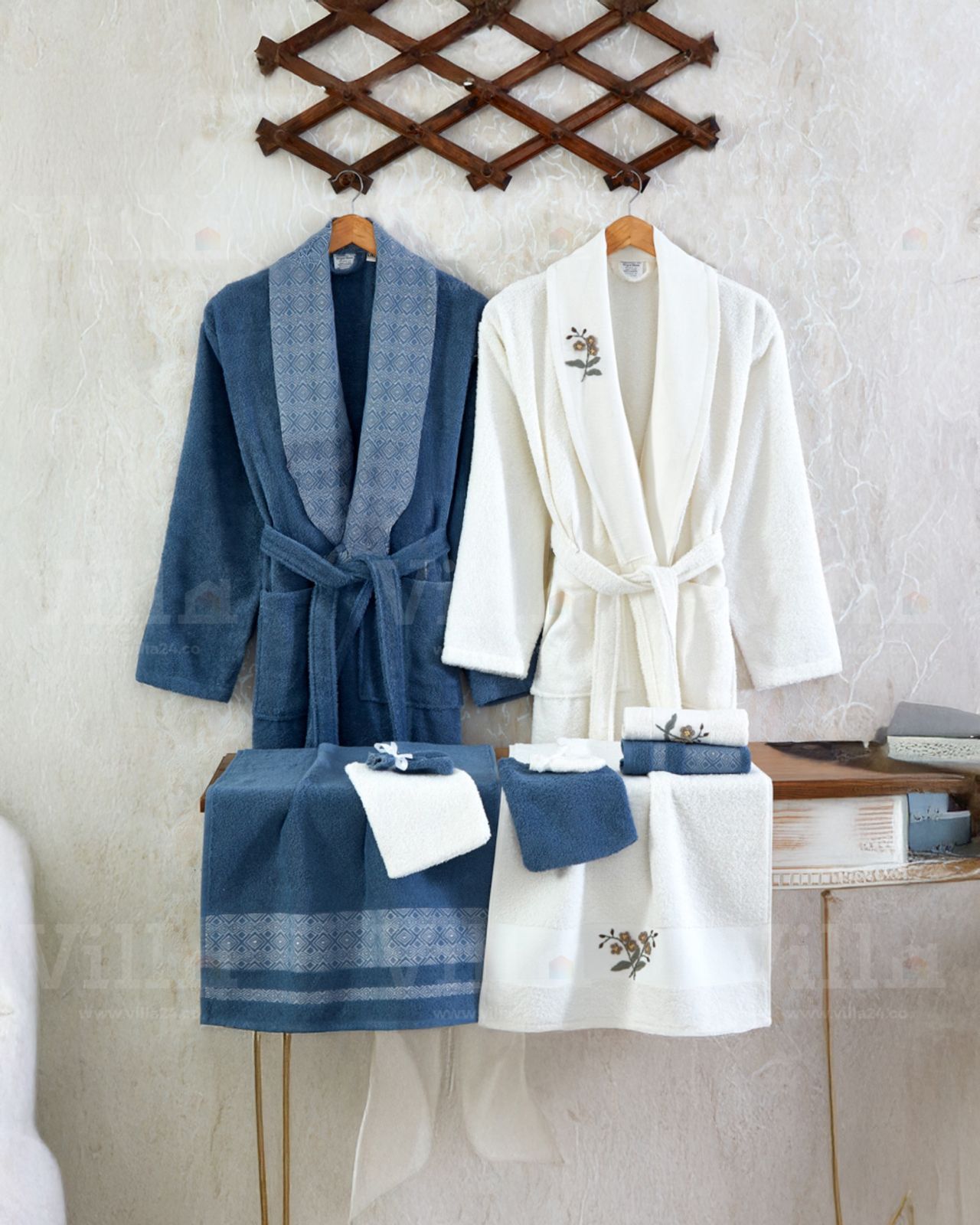 طقم ارواب 10 قطع قطن تركي - كريمي وازرق